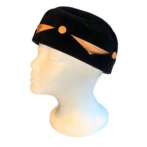 Jewel Ladies Black Velvet and Brown Satin Hat Sz 22 Vintage